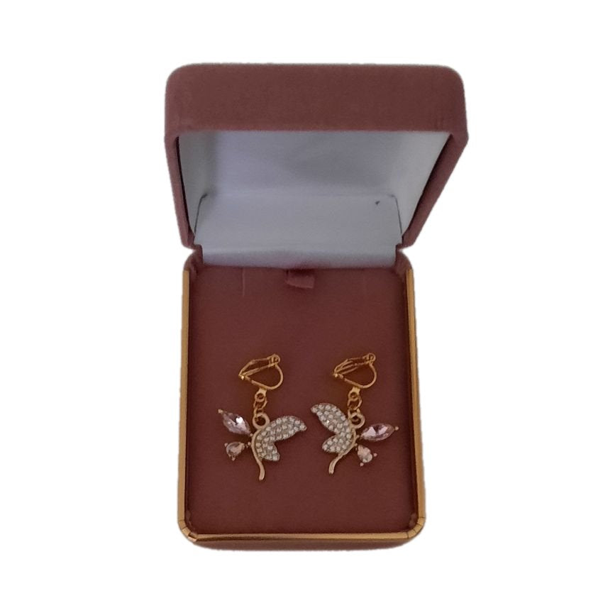 Diamante And Pink Butterfly Clip On Earrings(2)