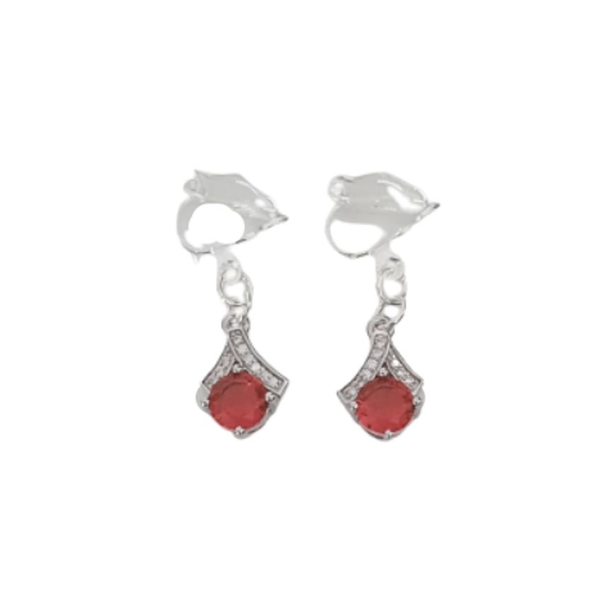 Diamante Arch Red Drop Clip On Earrings