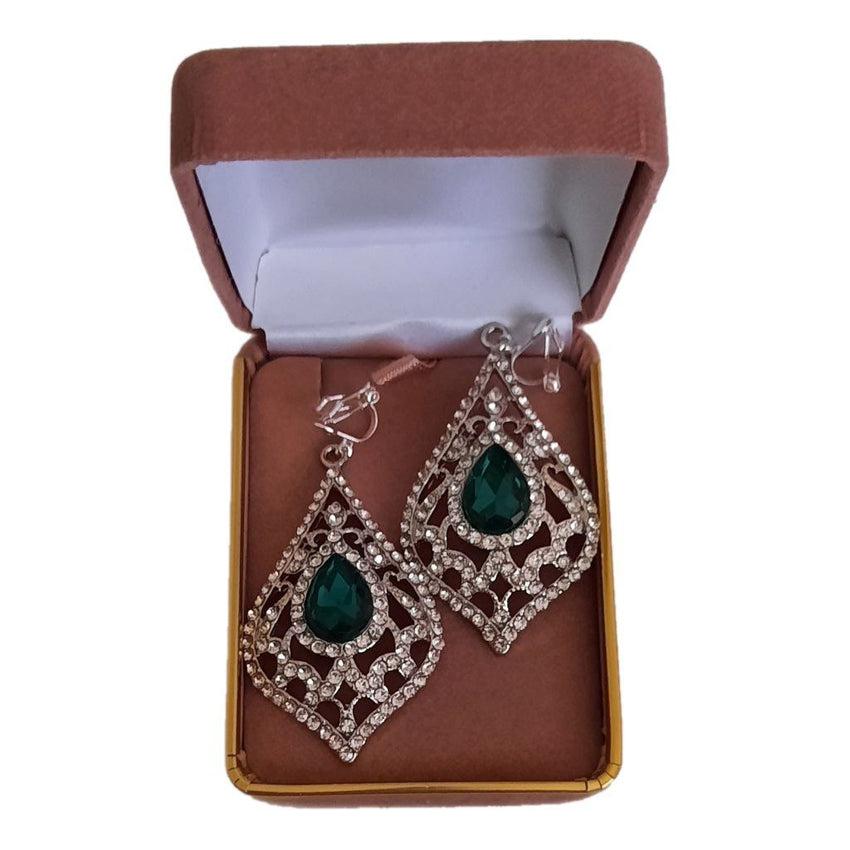Diamante Chandelier Green Clip On Earrings