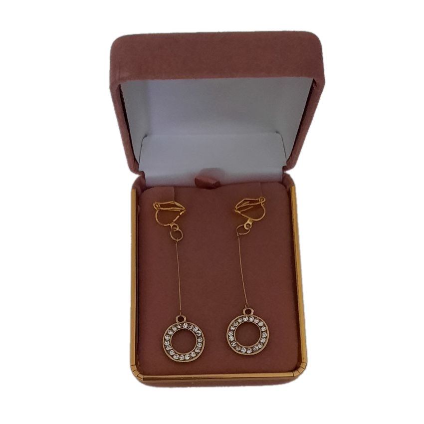 Diamante Circle Drop Clip On Earrings(2)