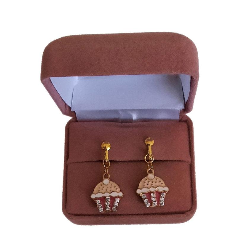 Diamante Cupcake Clip On Earrings