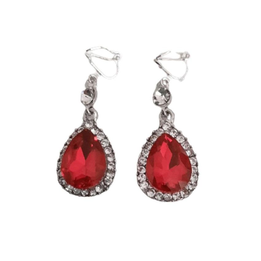 Diamante Edge Red Clip On Earrings