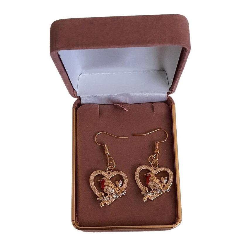 Diamante Robin Christmas Earrings