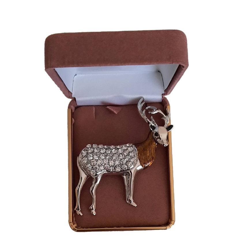 Diamante Set Deer With Antlers Brooch