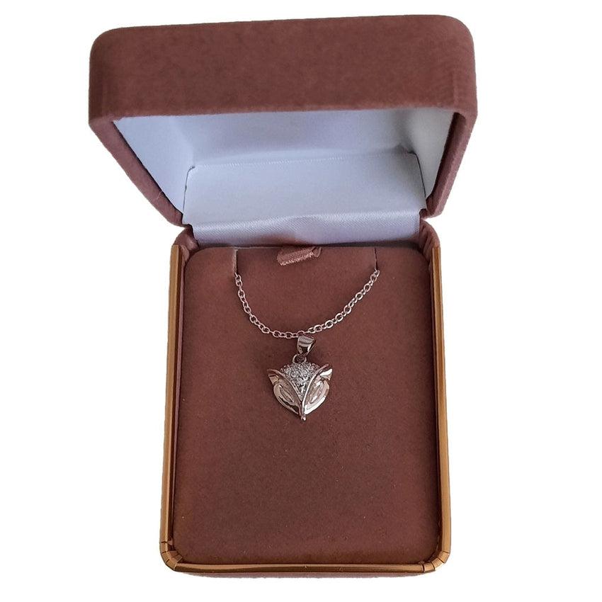Diamante Set Fox Face Silver Pendant