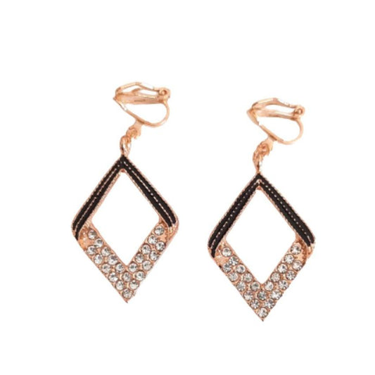 Diamond Black And Diamante Clip On Earrings