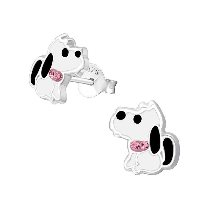 Dog With A Crystal Collar Sterling Silver Earrings