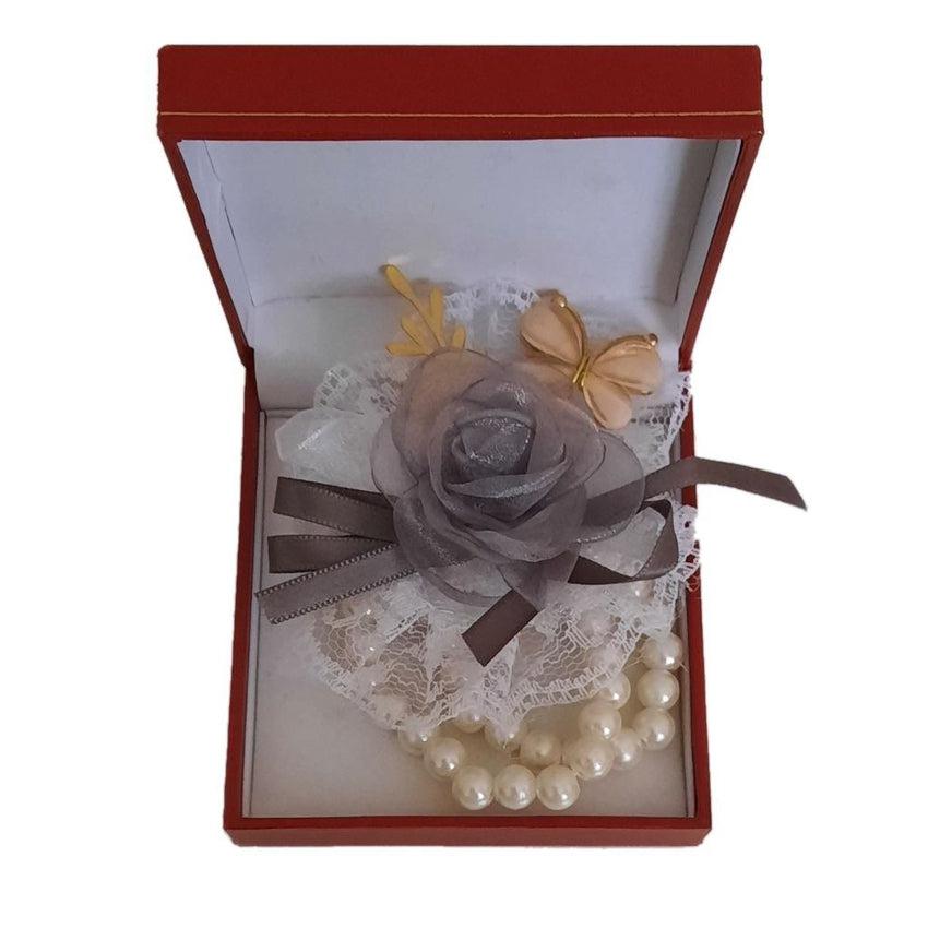 Double Bracelet Silver Grey Flower Wrist Corsage