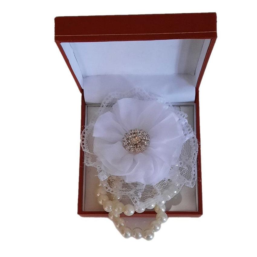 Double Bracelet White Diamante Flower Wrist Corsage