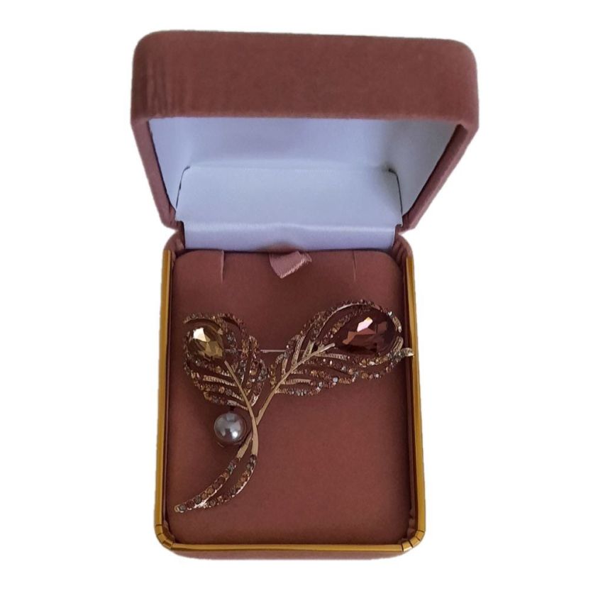 Double Peacock Feather Crystal Brooch