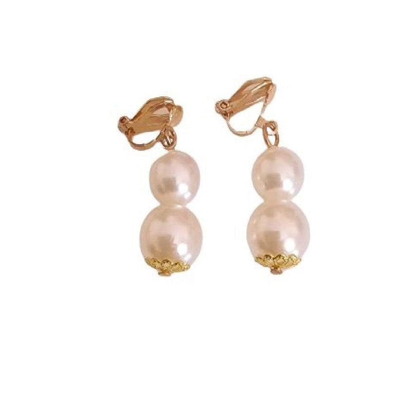 Double Pearl Drop Clip On Earrings
