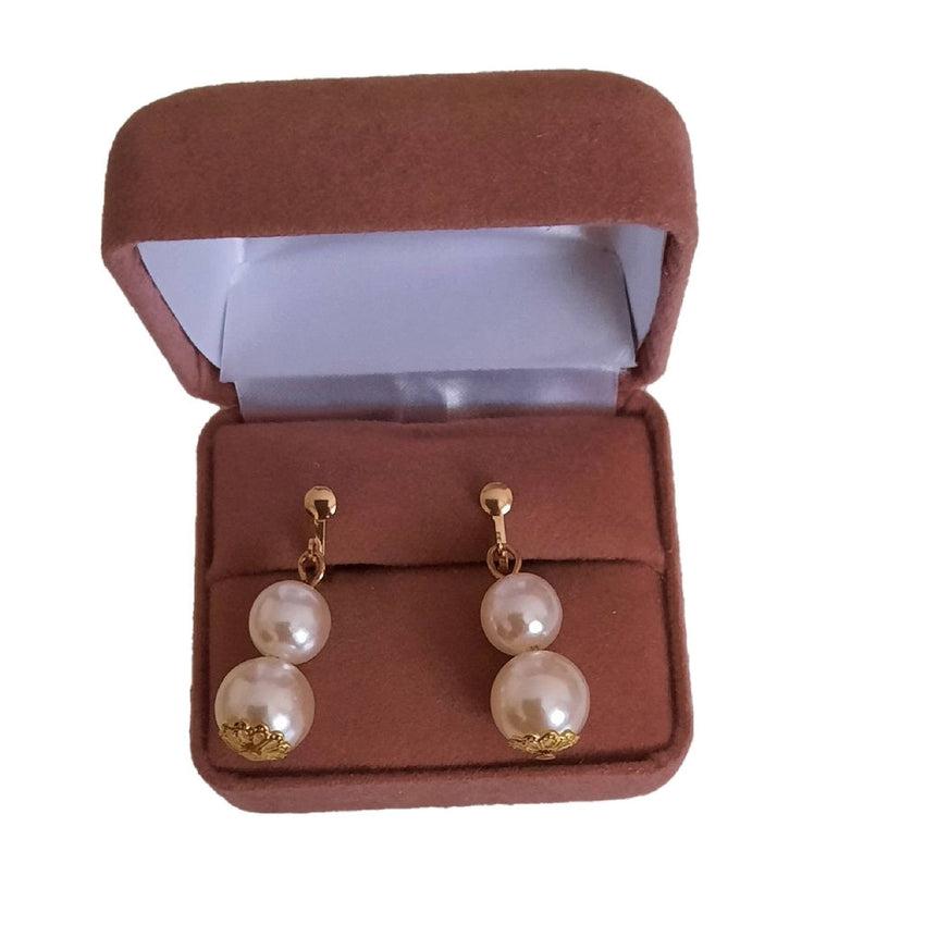 Double Pearl Drop Clip On Earrings