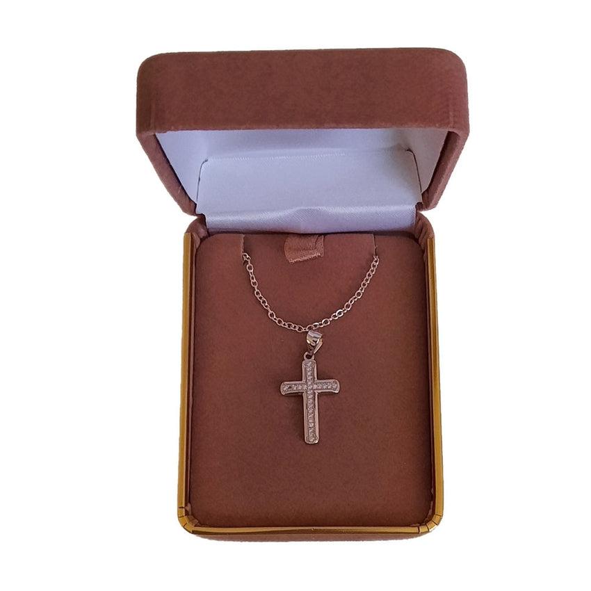 Elegant Sterling Silver Polished Micro Pave Set Cross Pendant