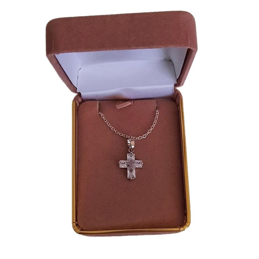 Embellished White Cubic Zirconia Cross Necklace