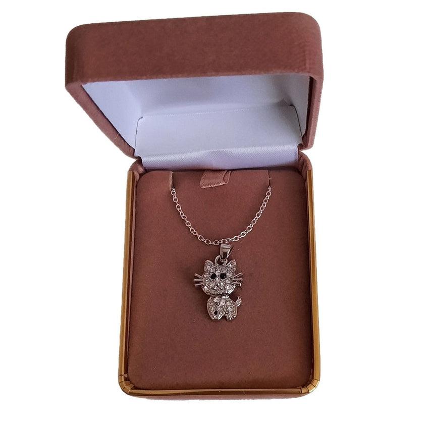 Eye Catching Black Eyed Diamante Sparkly Cat Necklace