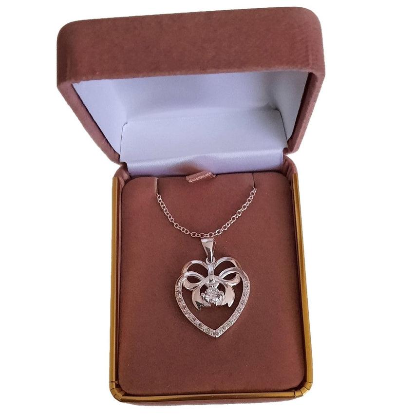 Eye Catching Cubic Zirconia Half Encrusted Silver Heart Pendant