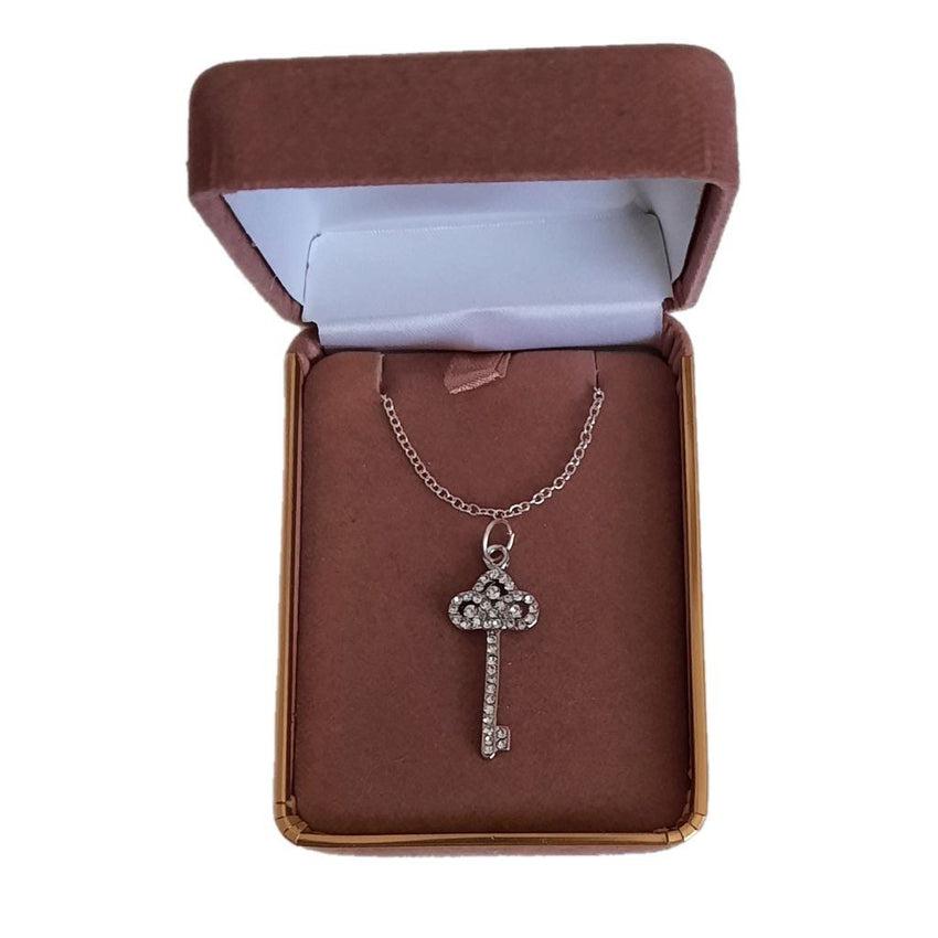 Eye Catching Rhinestone Silver Plated Key Necklace