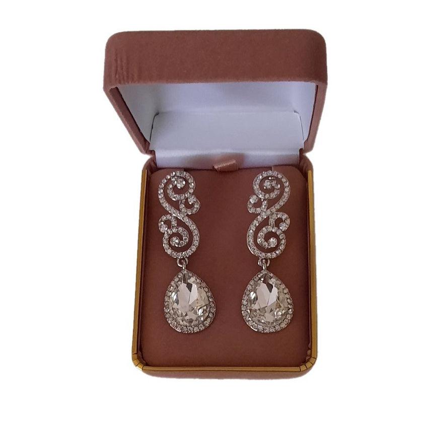 Fancy Scroll Stem Diamante Fashion Earrings