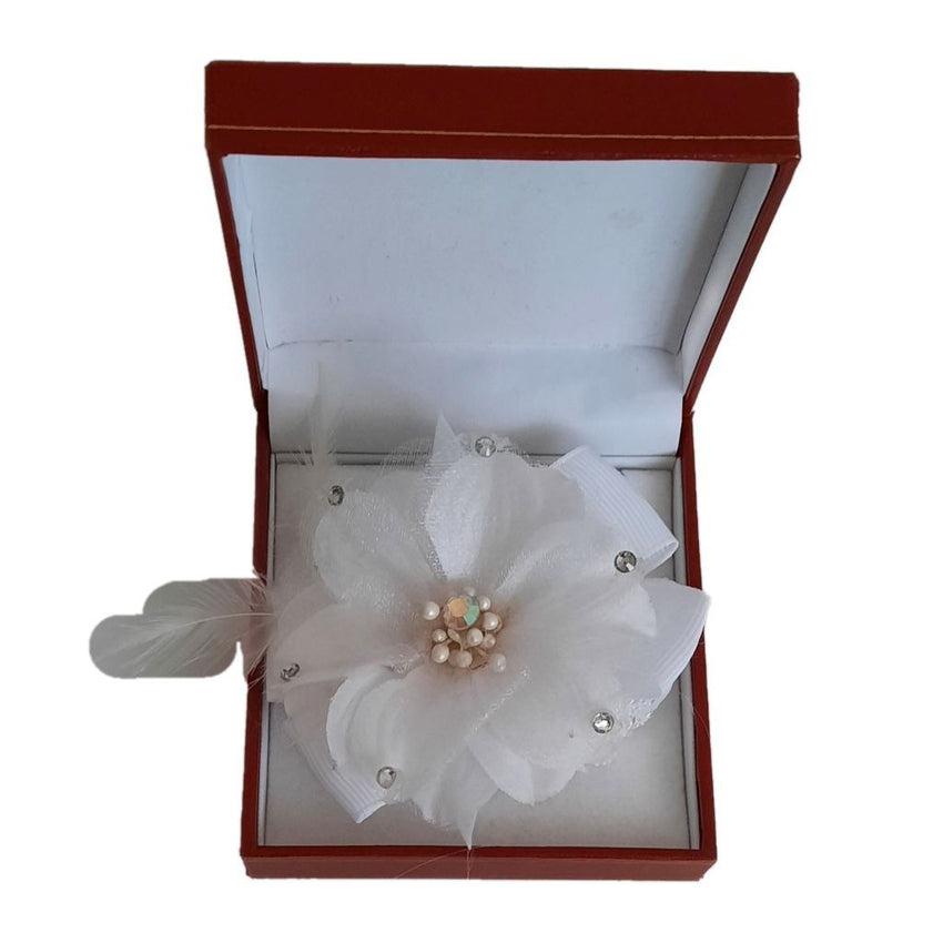 Feather White Flower Wrist Corsage