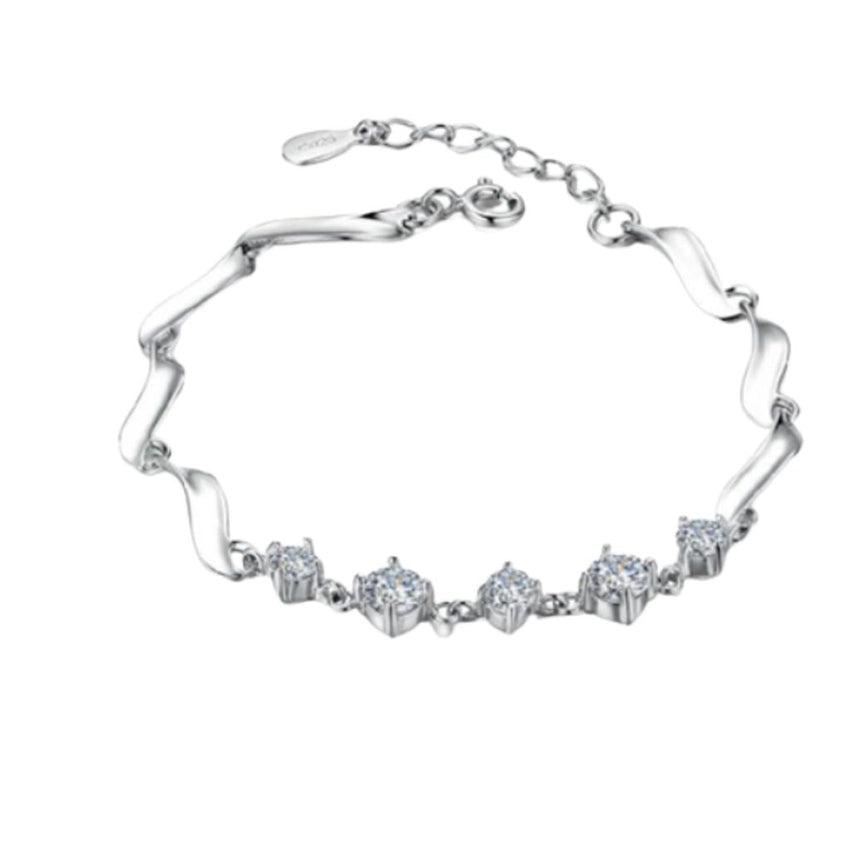 Five White Stone Centre Cubic Zirconia Silver Adjustable Bracelet
