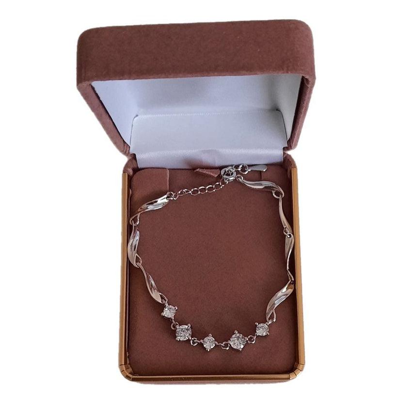 Five White Stone Centre Cubic Zirconia Silver Adjustable Bracelet