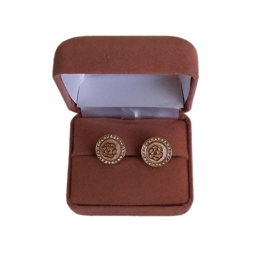 Flower Centre Diamante And Gold Clip On Earrings