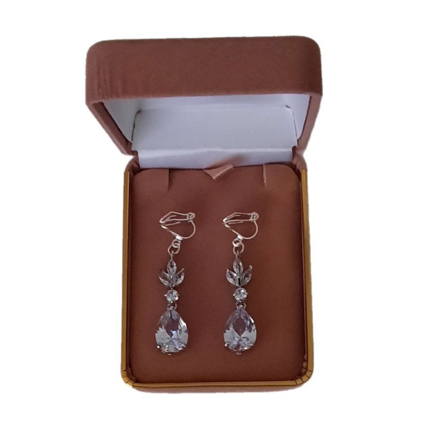 Flower Top Diamante Drop Clip On Earrings