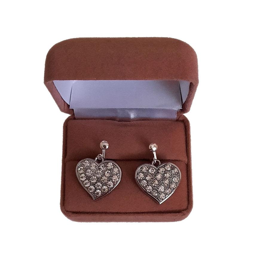 Full Heart Cubic Zirconia Drop Clip On Earrings