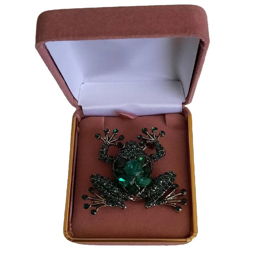 Fun Frog Ladies Green And Gold Brooch