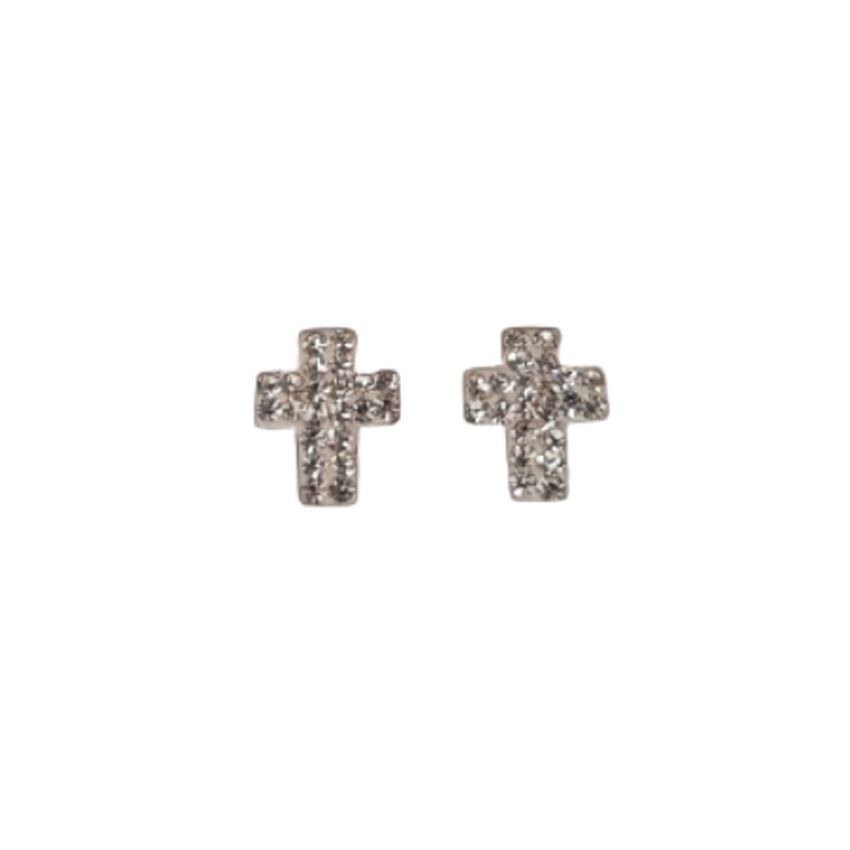 Girls 9ct Gold Crystal Cross Earrings