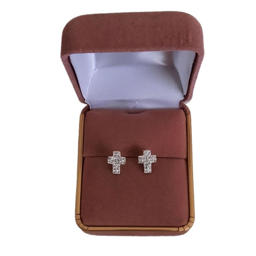 Girls 9ct Gold Crystal Cross Earrings (2)