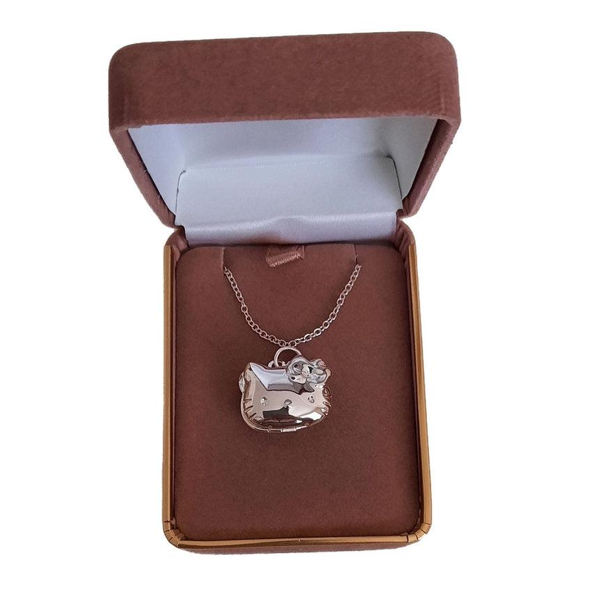 Girls Pretty Kitty Cat Face Silver Locket