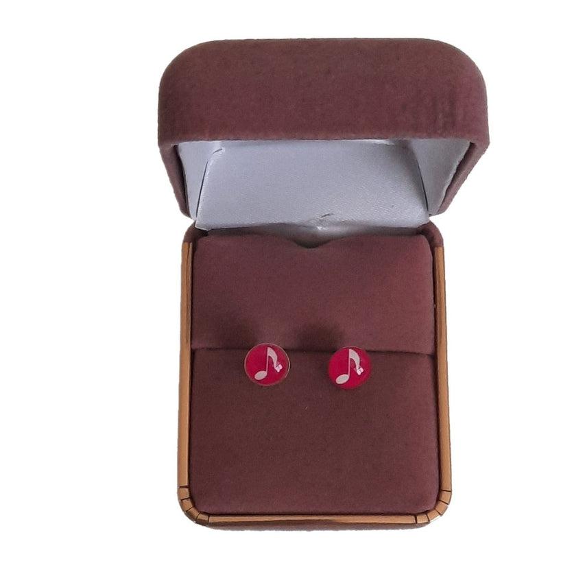 Girls Small Sterling Silver Pink Music Note Earrings