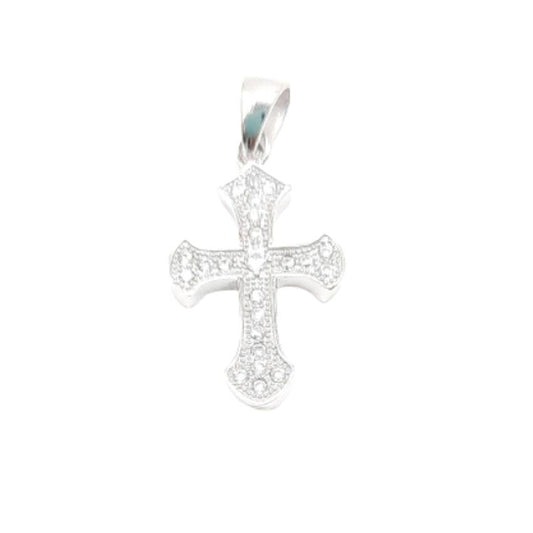 Girls Sterling Silver Bevelled Pave Cubic Zirconia Cross Pendant