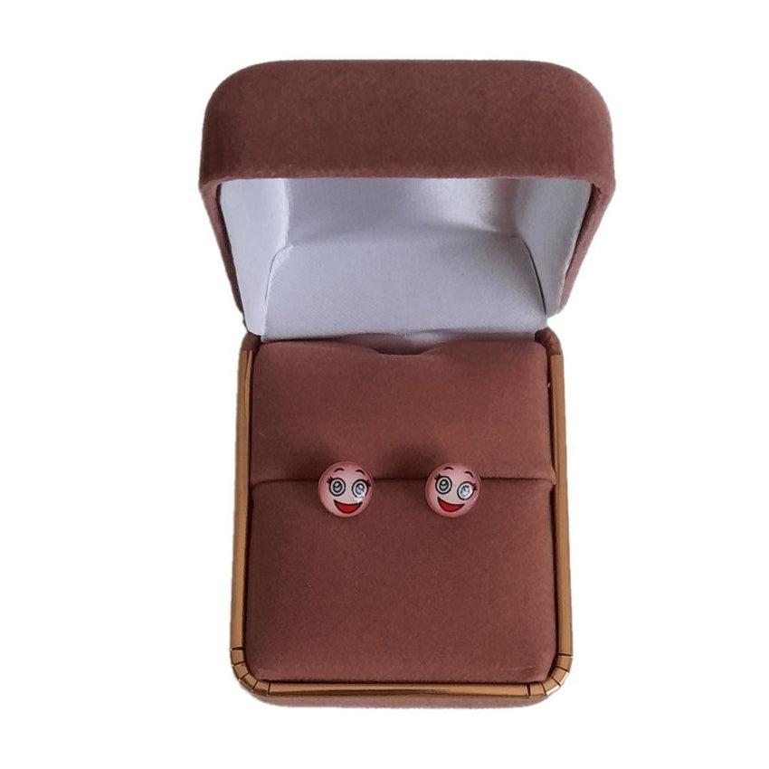 Girls Sterling Silver Pink Smiley Emoji Earrings