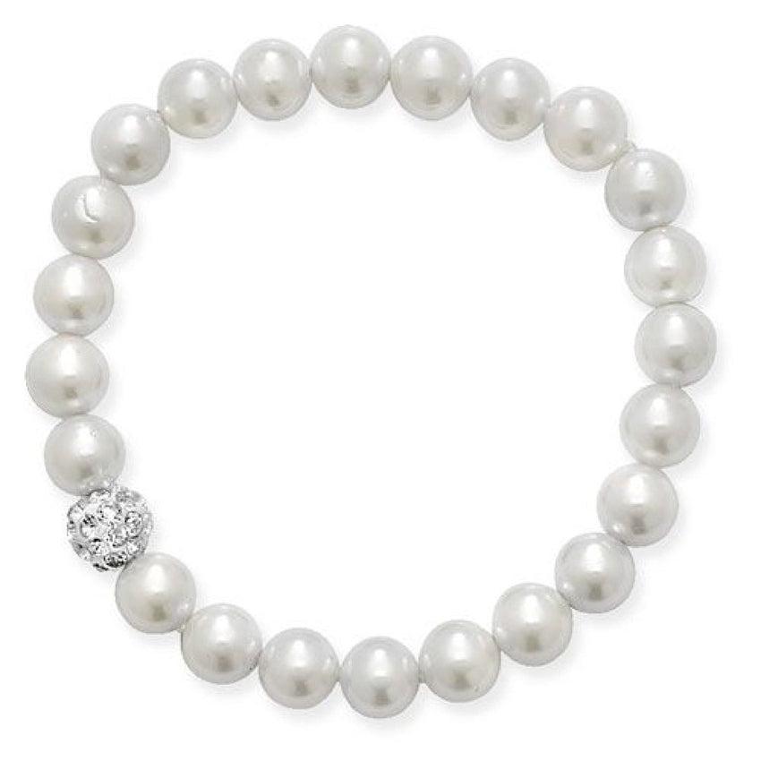 Girls Stretched Pearl Sterling Silver Communion Bracelet