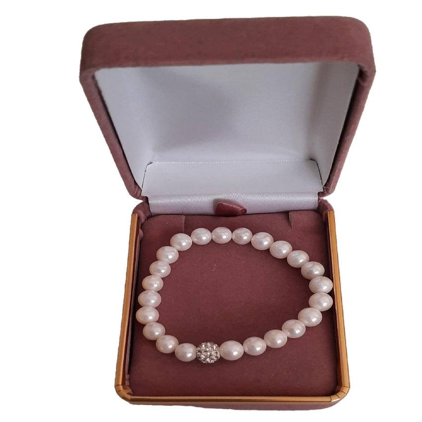 Girls Stretched Pearl Sterling Silver Communion Bracelet