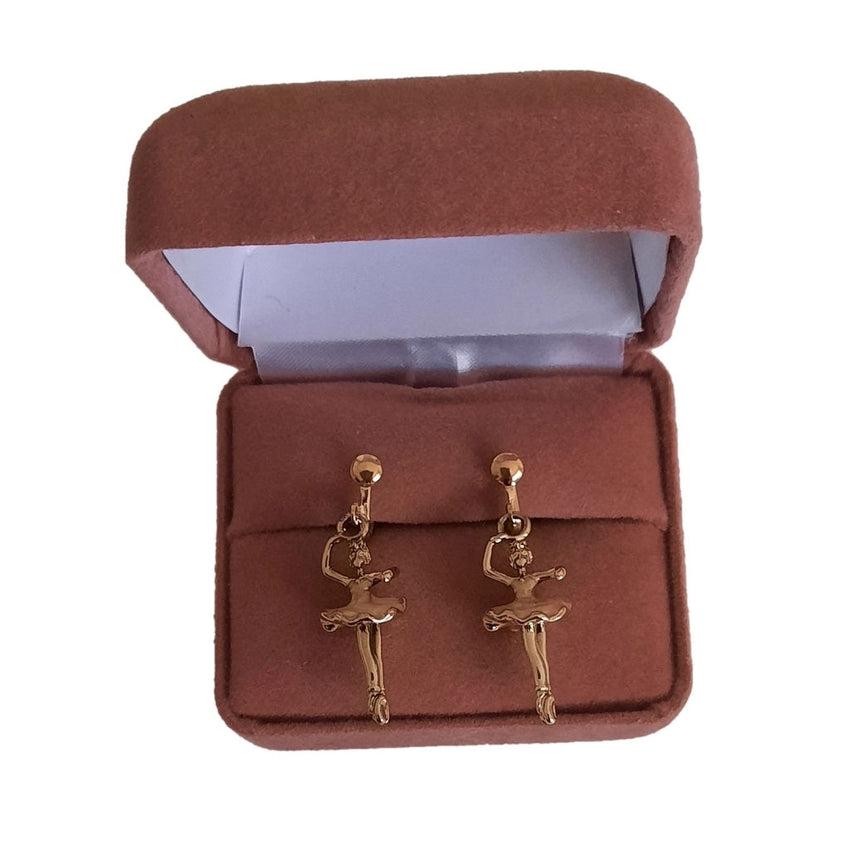 Gold 3D Ballerina Clip On Earrings