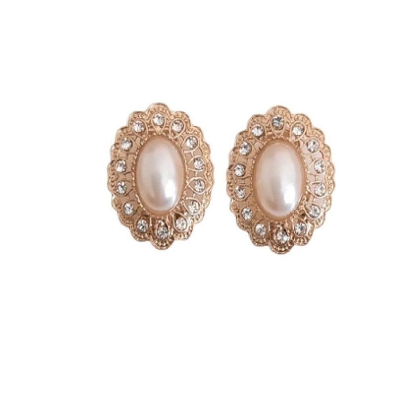 Gold And Diamante Clip On Earrings With A Pearl Centre