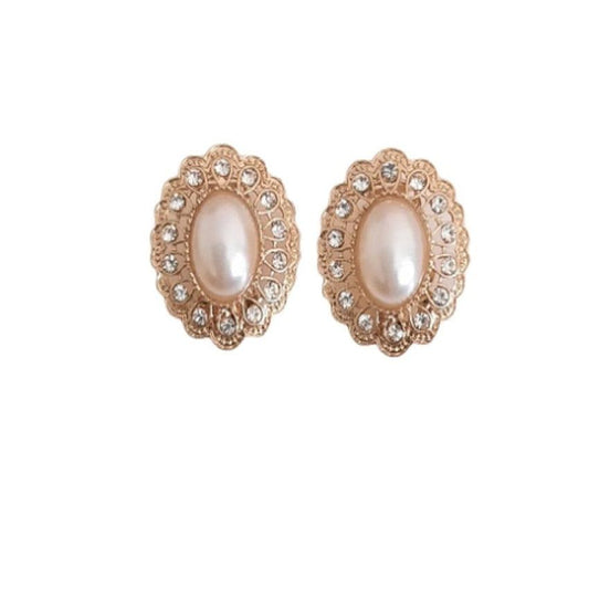 Gold And Diamante Clip On Earrings With A Pearl Centre