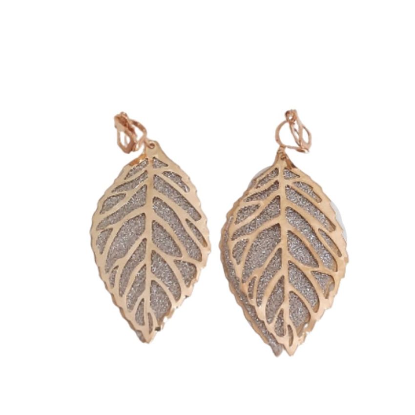 Gold And Diamante Leaf Clip On Earrings Silverbling.ie