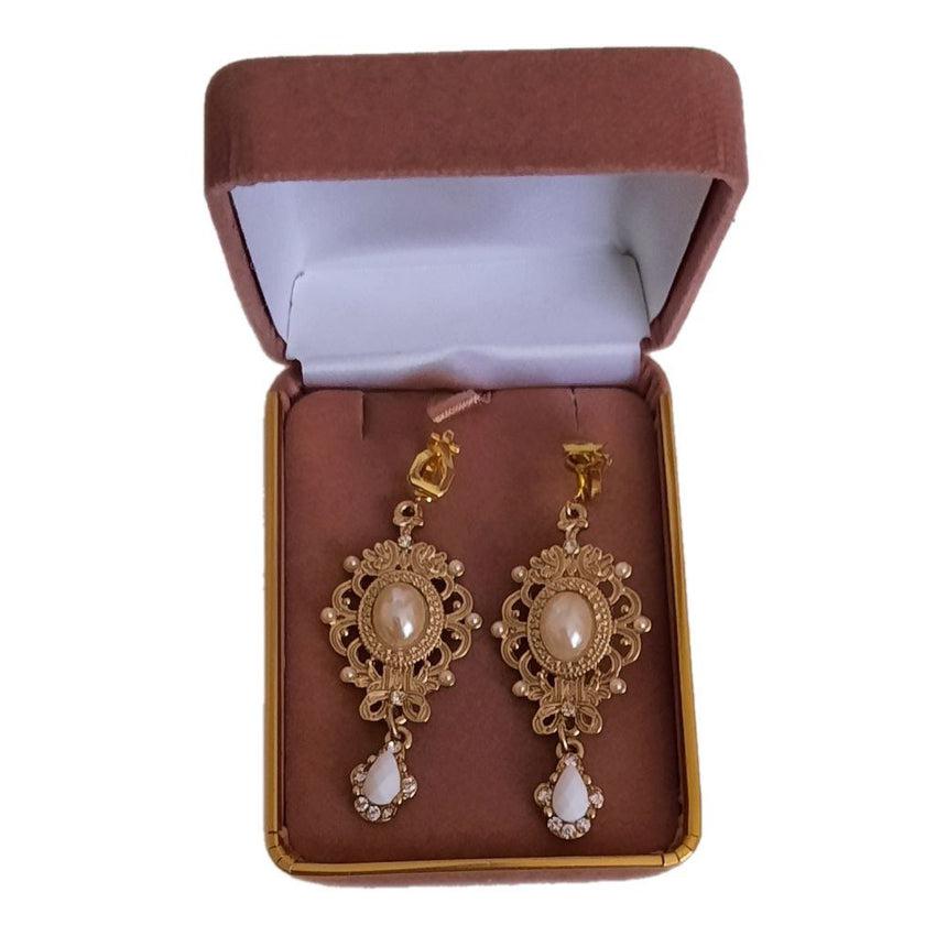 Gold Chandelier Pearl Drop Clip On Earrings