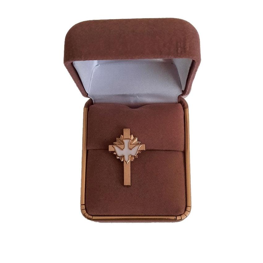 Gold Colour Confirmation Dove Lapel Pin With White Enamel