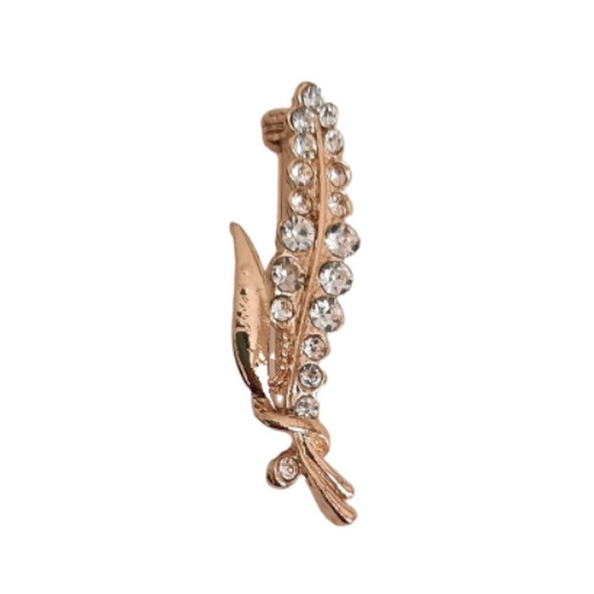 Gold Diamante Leaf Slim Brooch