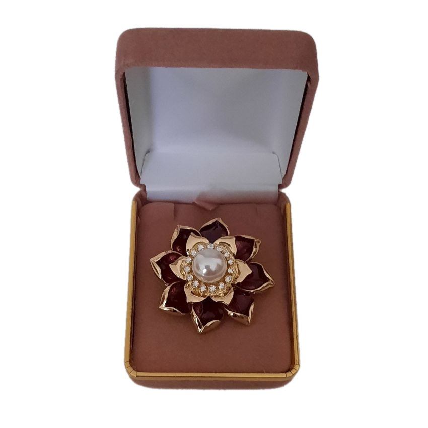 Gold Edged Purple Pearl And Diamante Brooch(2)