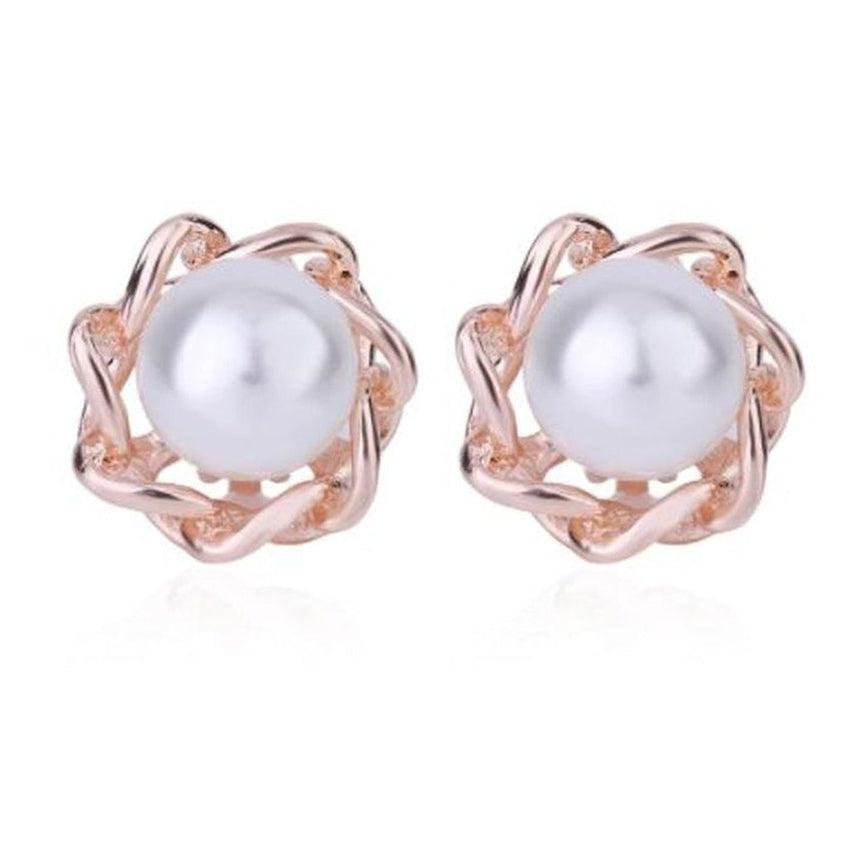 Gold Knot With Pearl Clip On Earrings