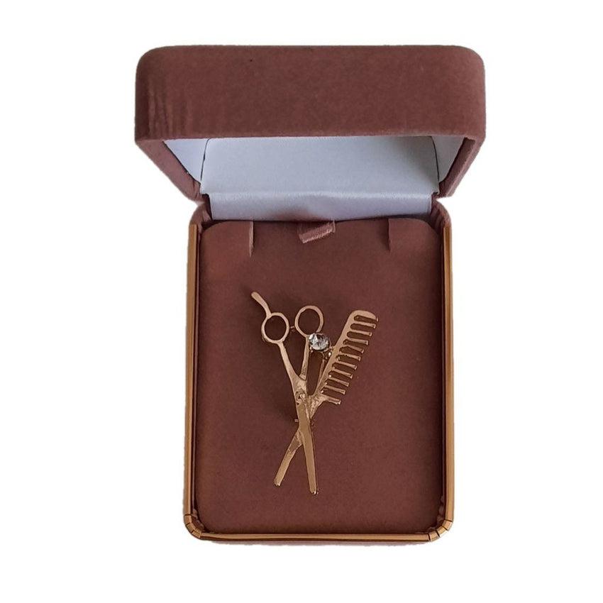 Gold Scissors And Comb Brooch