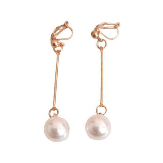 Gold Stem Pearl Drop Clip On Earrings