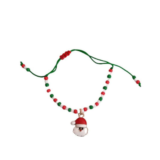Green And Red Bracelet With Santa Charm