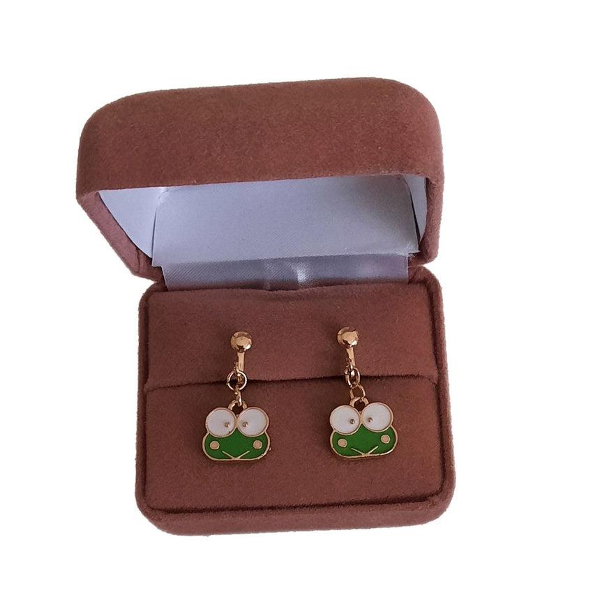 Green Enamel Frog Clip On Earrings